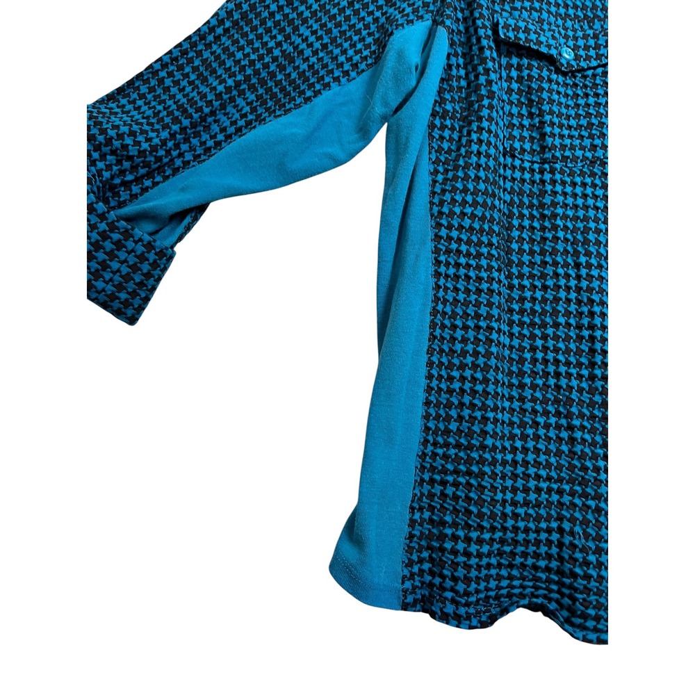 Zac & Rachel Woman 3X Teal Black Houndstooth‎ Button Down Shirt Cotton - Picture 5 of 10